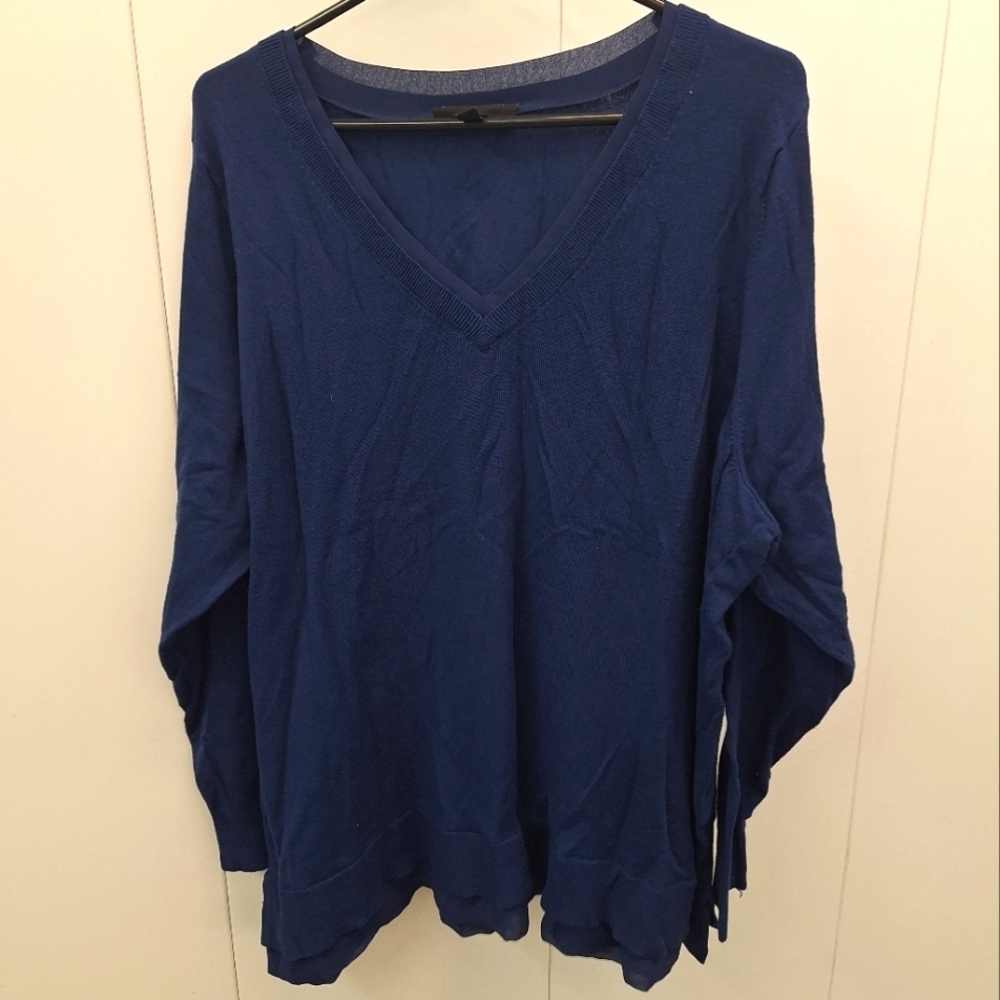 Lane Bryant Deep Blue V Neck Sweater with Sheer Accent 26/28